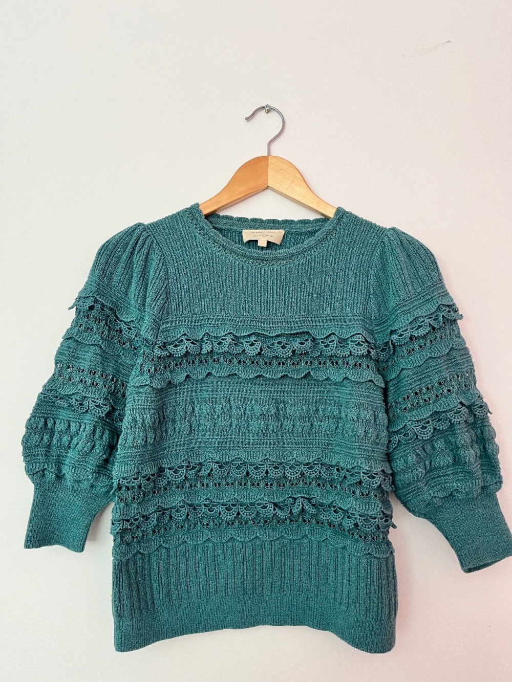 Sezane Teal Cotton Embellished Sweater EUC